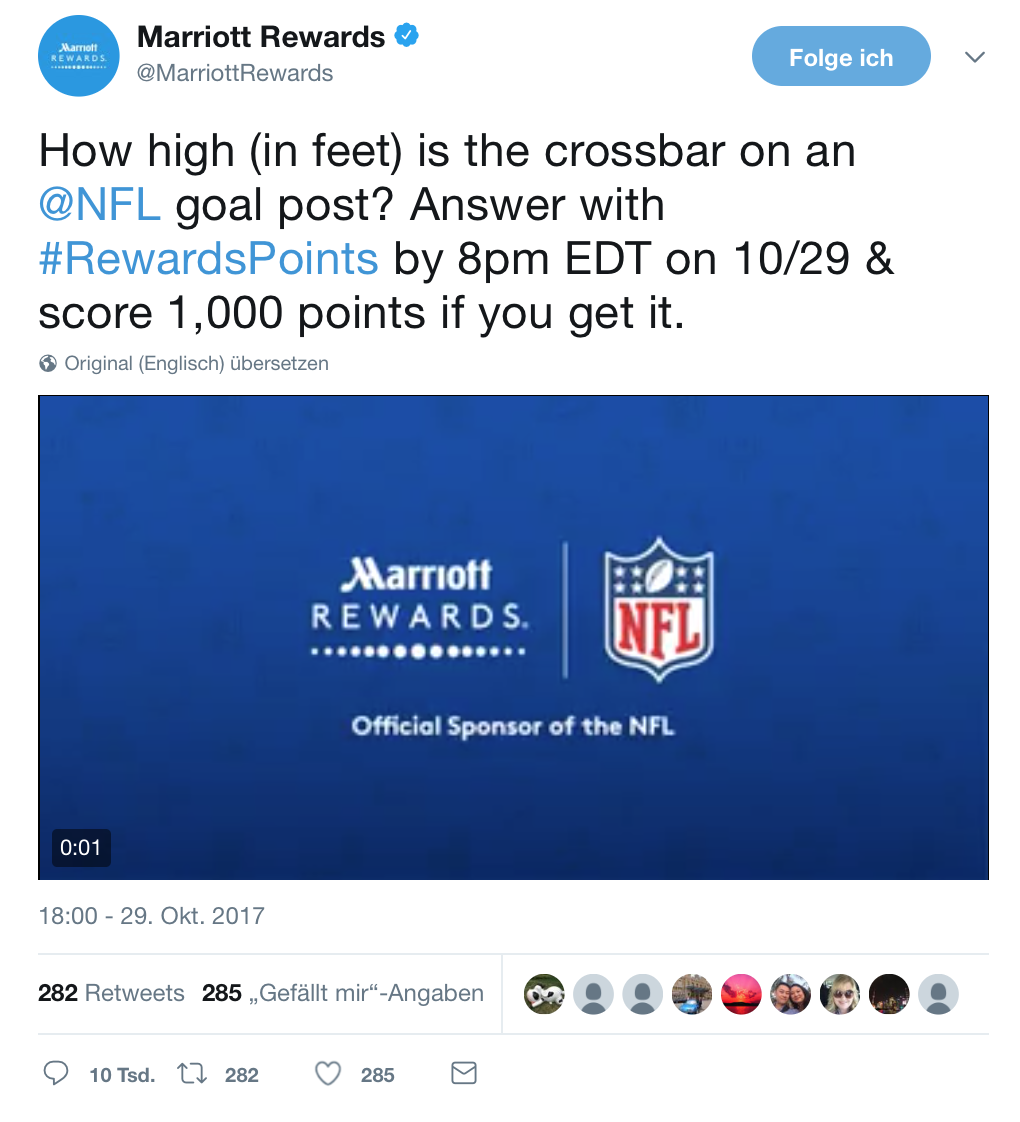 Marriott Rewards Punkte Twitter 19.10.2017
