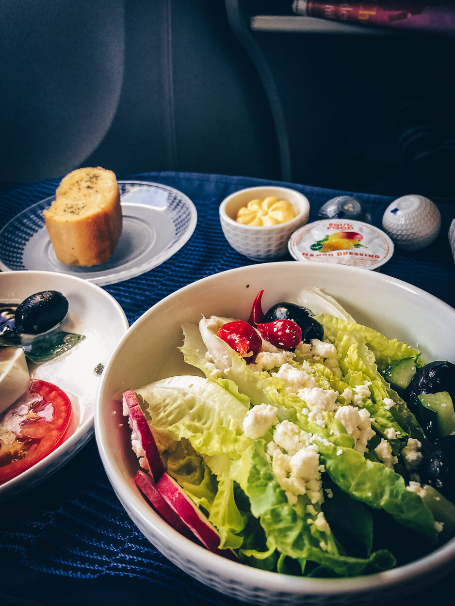 Review United Polaris Business Class Boeing 767 Salat Vorspeise