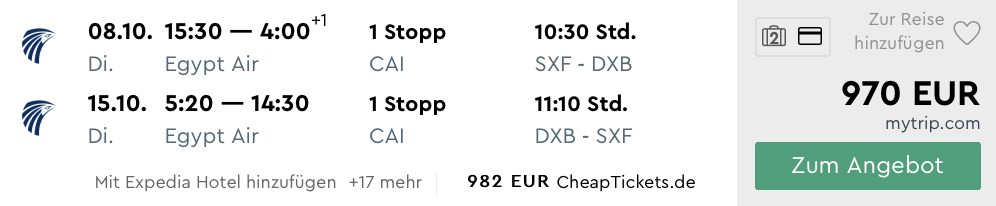EgyptAir Business Class Berlin SXF - Dubai