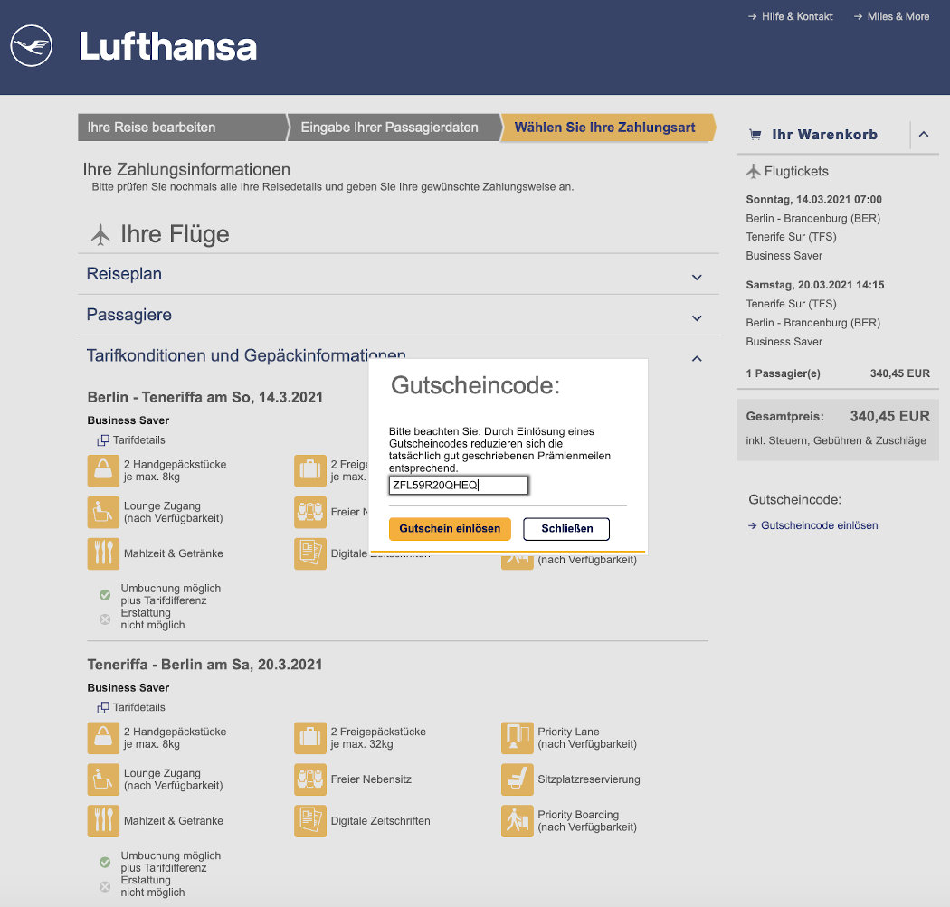 30 Euro Lufthansa Gutschein Black Friday Week - Gutscheincode eingeben