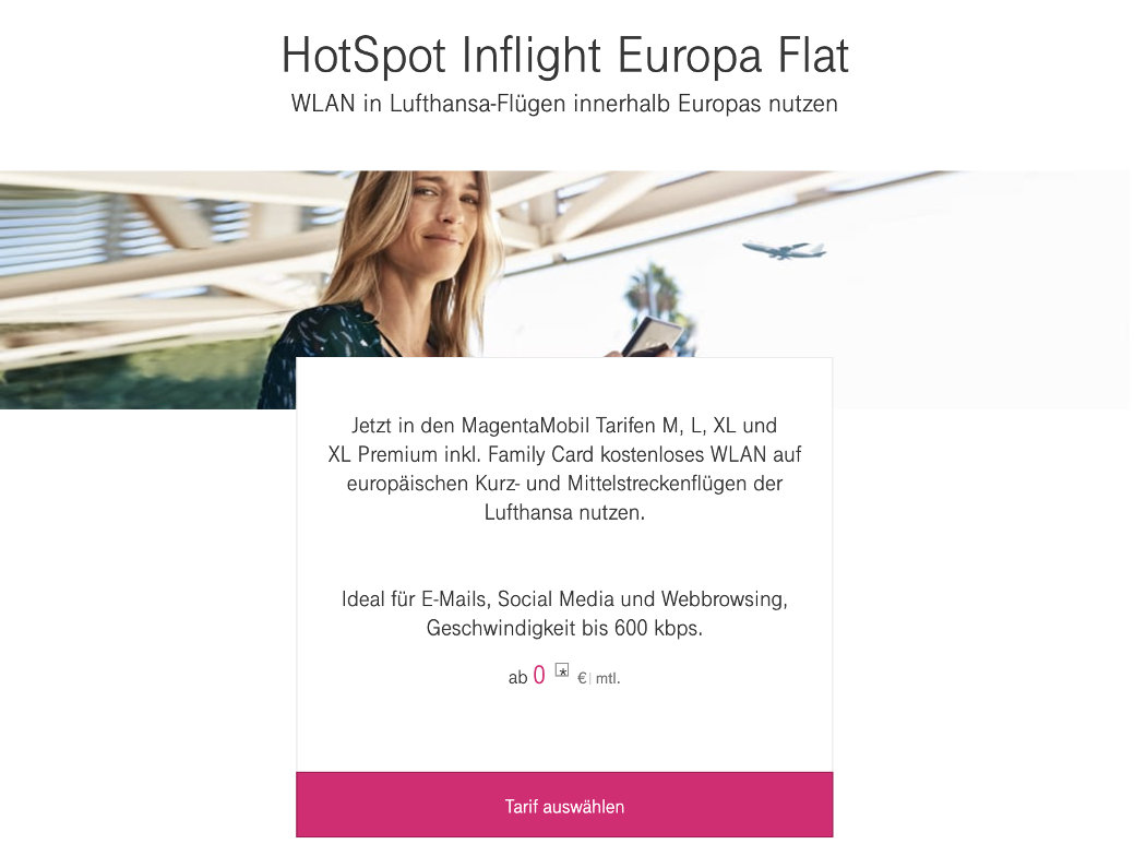 mit der Inflight Europa Flat können Telekom Kunden auf Lufthansa Flügen kostenlos surfen