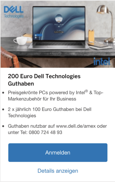 200 Euro Dell Guthaben Amex Business Platinum Card