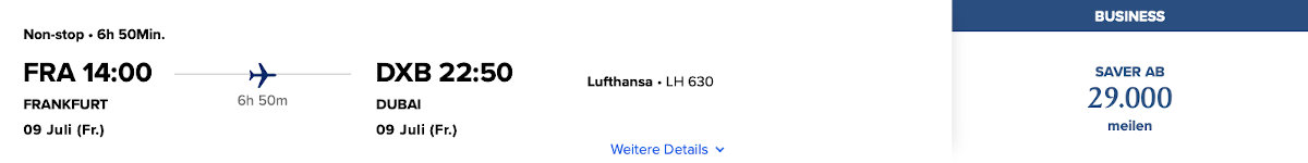 Lufthansa Prämienflug mit KrisFlyer Meilen nach Dubai