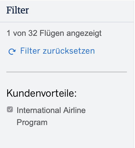 International Airline Programm von American Express Filter Amex Flugsuche