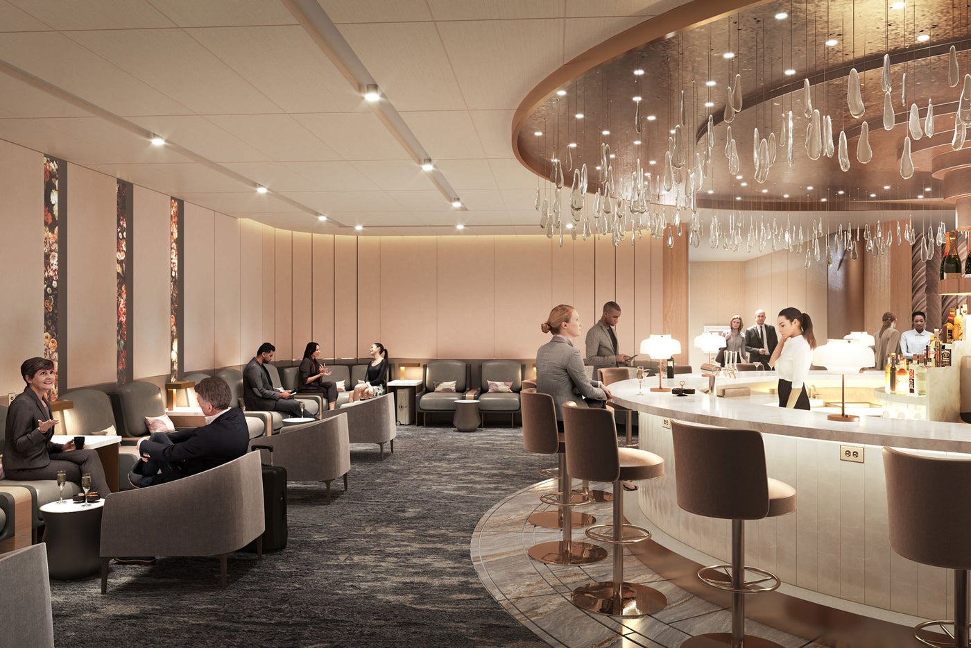 Champagner Bar der exklusiven Premium Lounge von American und British Airways im Terminal 8 New York JFK