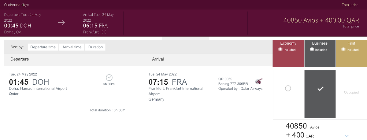 QR Flug Doha - Frankfurt mit Qatar Airways Avios