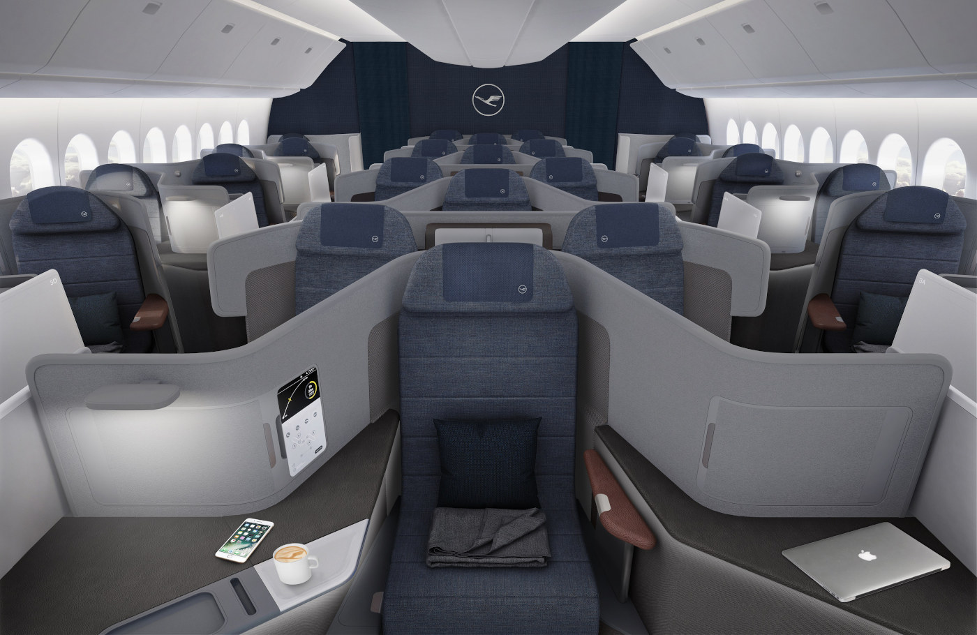neue Lufthansa Business Class in einer Boeing 787-9