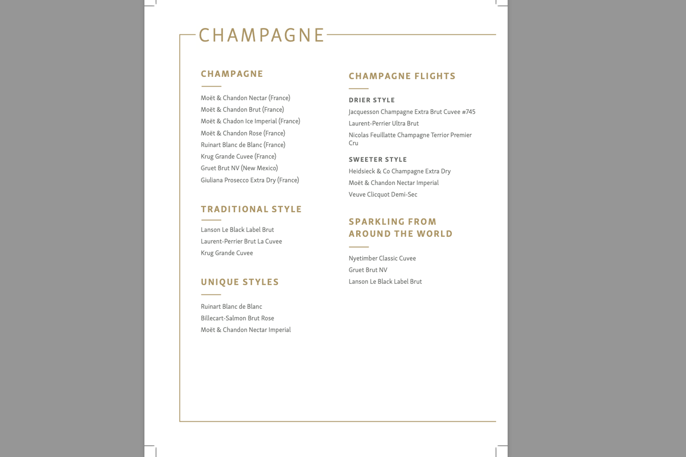 Champagner Menü der Chelsea Lounge am JFK