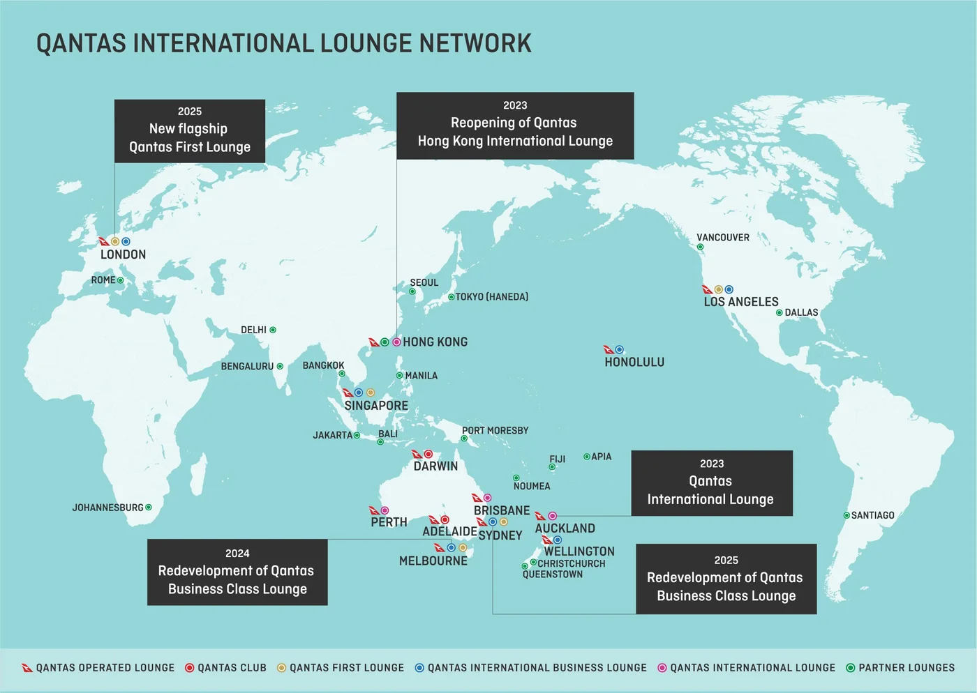 Qantas Airways Lounge-Netzwerk weltweit