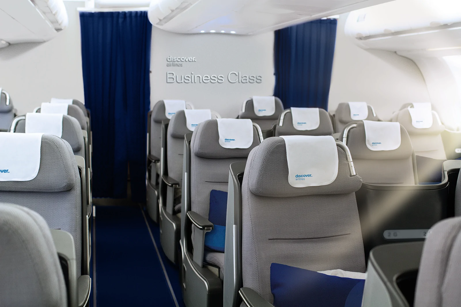 Rendering der Langstrecken Business Class von Discover Airlines