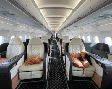 die luxuriöse Kabine der Airline Beond an Bord ihres Airbus A319